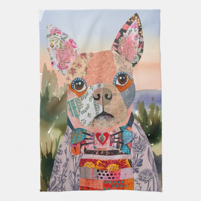KHS Boston Terrier Mixed Media Dog Kitchen Towel (Vertical)