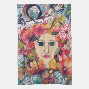 KHS Women Mixed Media Inspirational Art Tea Towel