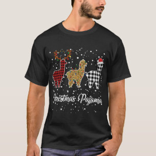 Ki Cute Llama Christmas Pajama Leopard Plaid Print T-Shirt