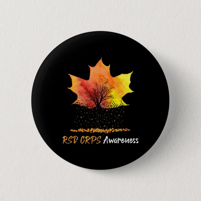 Ki Maple Leaf RSD CRPS Awareness Costume Orange Ri 6 Cm Round Badge (Front)