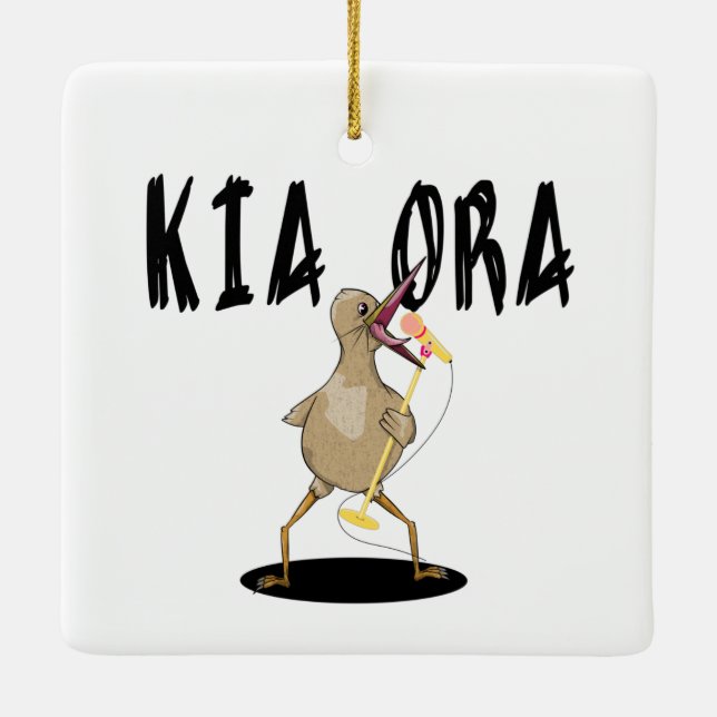 Kia Ora Kiwi Ceramic Ornament (Back)