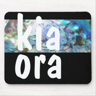 KIA ORA MAORI AOTEAROA NEW ZEALAND KIWI PAUA BLACK MOUSE PAD