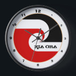 Kia Ora & Maori Flag New Zealand fashion /design Clock<br><div class="desc">WALL CLOCK: Kia Ora & Maori flag - ethnic symbol & national Maori Flag of New Zealand (Tino Rangatiratanga) - love my country party dining,  travel,  holiday,  national patriots / sports fans (rugby world)</div>