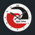 Kia Ora & Maori Flag New Zealand fashion /design Round Clock<br><div class="desc">WALL CLOCK: Kia Ora & Maori flag - ethnic symbol & national Maori Flag of New Zealand (Tino Rangatiratanga) - love my country party dining,  travel,  holiday,  national patriots / sports fans (rugby world)</div>