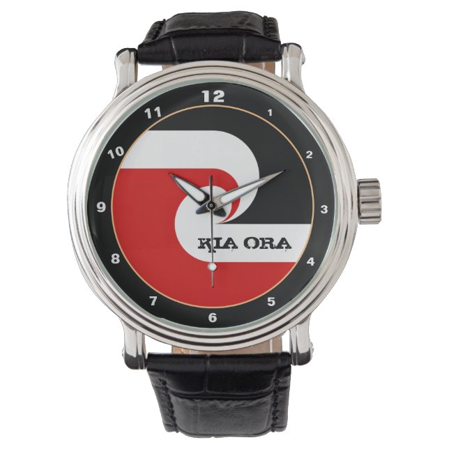 Kia Ora & Maori Flag New Zealand fashion / sports Watch (Front)