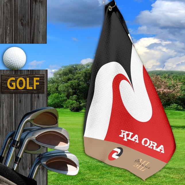 Kia Ora & Maori Flag New Zealand monogrammed /name Golf Towel (Creator Uploaded)