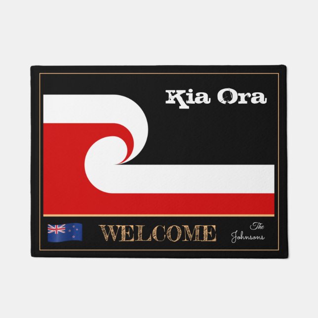 Kia Ora & Maori Wave Flag mat NZ /rugby sports (Front)