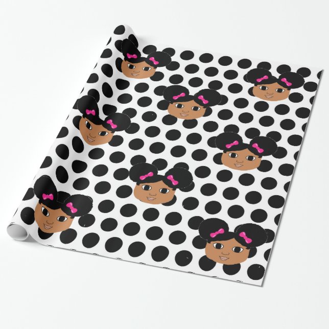 Kiara Pink Bows and Polka Dots Gift Wrap (Unrolled)