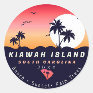 Kiawah Island Pier SC Retro Sunset Souvenirs 80s Classic Round Sticker