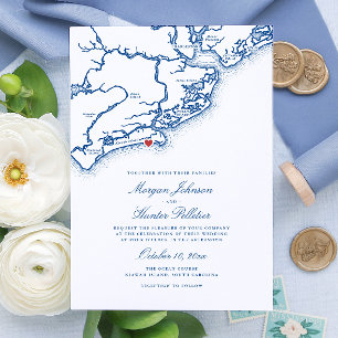 Kiawah Island SC Map Elegant Navy Blue Wedding Invitation