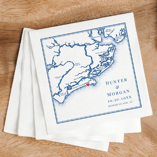 Kiawah Island SC Map Elegant Navy Blue Wedding Napkin