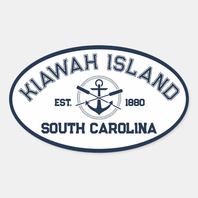 Kiawah Island South Carolina Navy Oars Anchor Oval Sticker (Front)