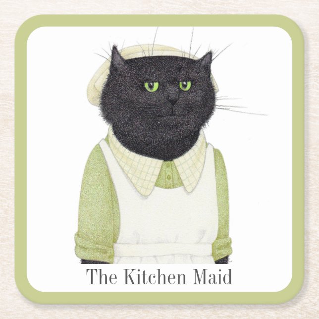 KICHEN MAID CAT Square Paper Coasters + Text (Front)