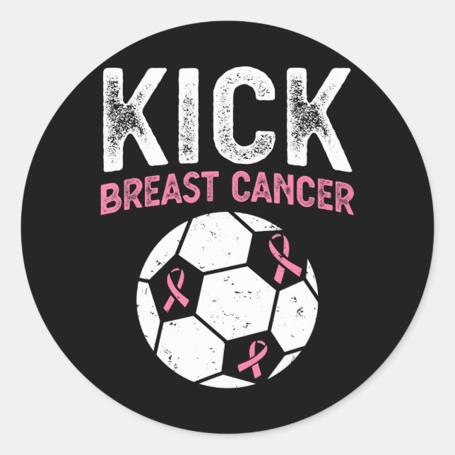Kick Breast Cancer Awareness Soccer Pink Ribbon Classic Round Sticker (Front)