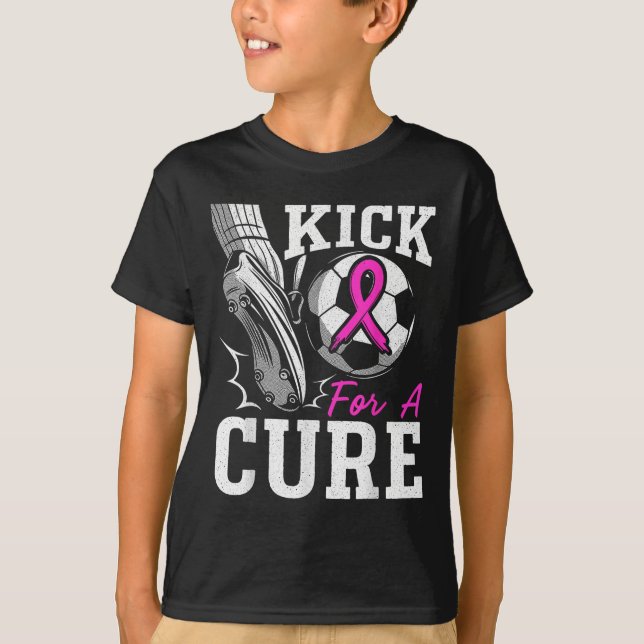 Kick For A Breast Cancer Awareness Nk Ribbon Socce T-Shirt (Front)