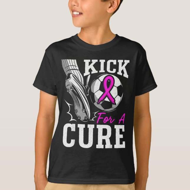 Kick For A Breast Cancer Awareness Nk Ribbon Socce T-Shirt (Front)