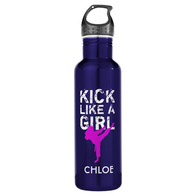 Kick Like a Girl Karate Martial Arts 710 Ml Water Bottle (Front)
