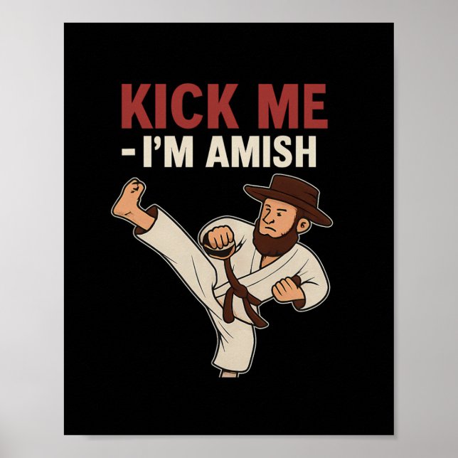 Kick Me Im Amish Karate Spin Kick Graphic  Poster (Front)
