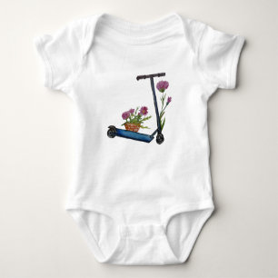 Kick Scooter, Flowers Watercolor Art Baby Bodysuit