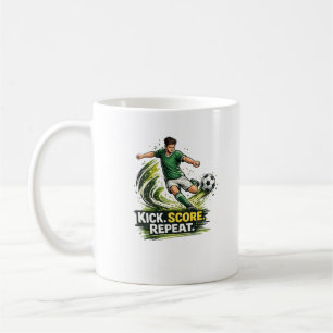 Kick Score Repeat Soccer Player Motivational Sport Coffee Mug