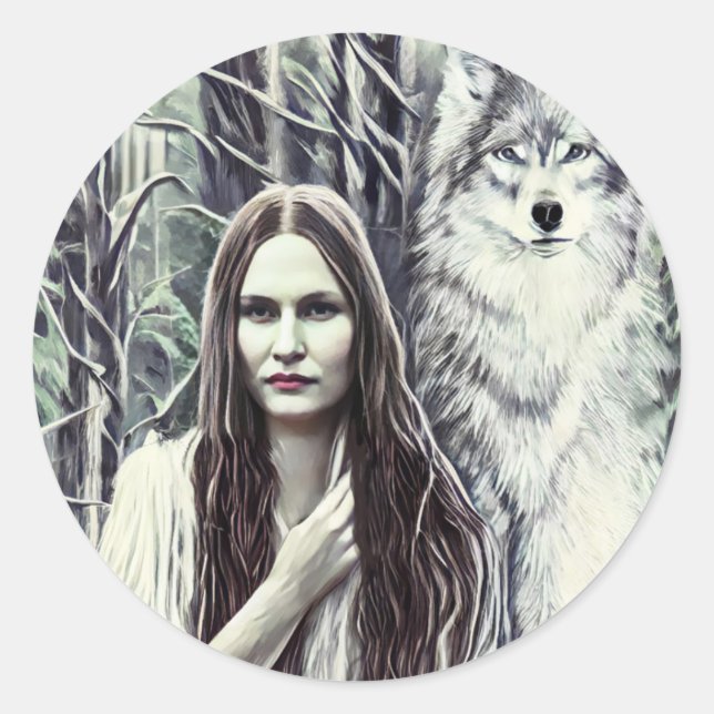 Kickapoo Indian Brujah White Wolf original art    Classic Round Sticker (Front)