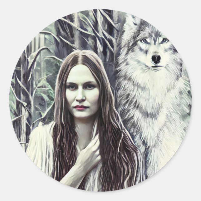 Kickapoo Indian Brujah White Wolf original art   Classic Round Sticker (Front)