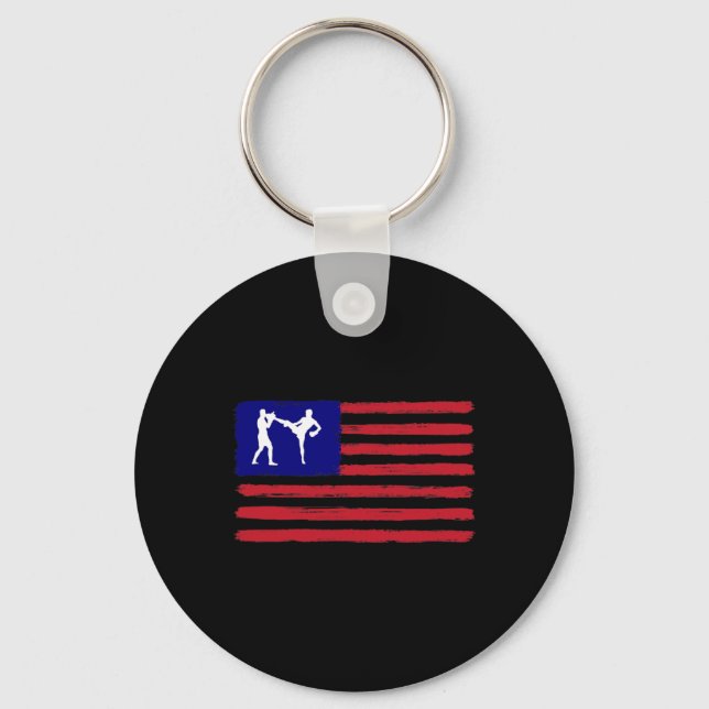 Kickboxing 4th Of July Patriotic Distressed Americ Key Ring (Front)