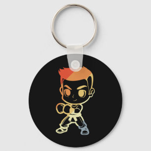 Kickboxing Boy Cartoon Look Kickboxer Karate Key Ring