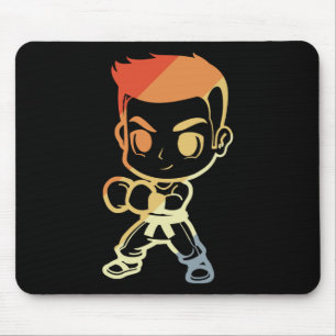 Kickboxing Boy Cartoon Look Kickboxer Karate Mouse Pad
