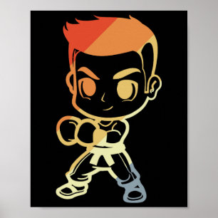 Kickboxing Boy Cartoon Look Kickboxer Karate  Poster
