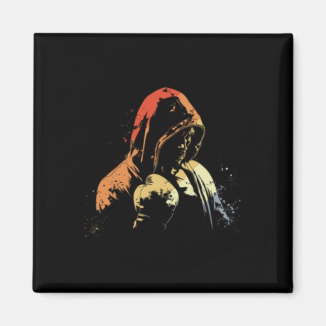 Kickboxing Boy Drawing Retro Martial Arts For Boys Magnet (Front)