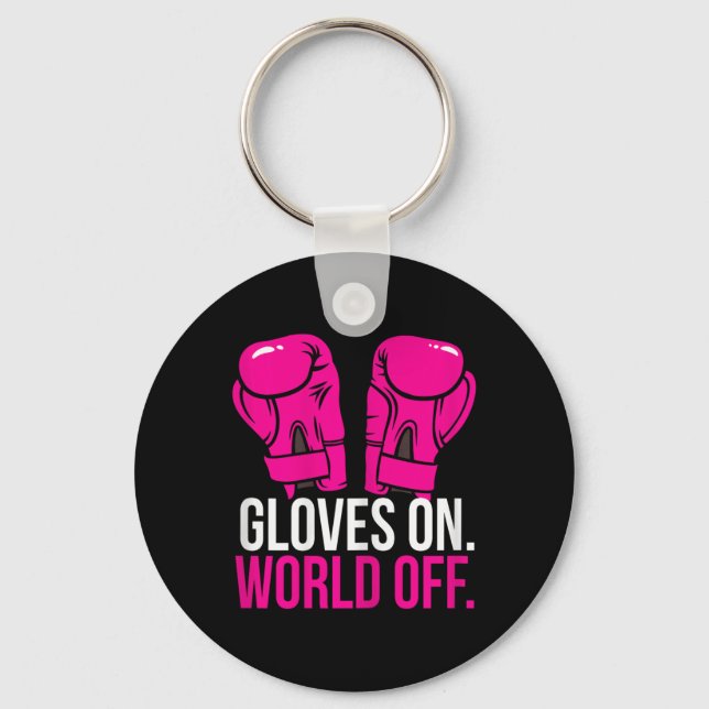 Kickboxing Chick Kickboxer Training Gloves On Worl Key Ring (Front)