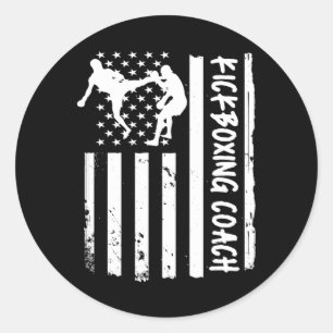 Kickboxing Coach Usa Flag Women Kids Men Classic Round Sticker