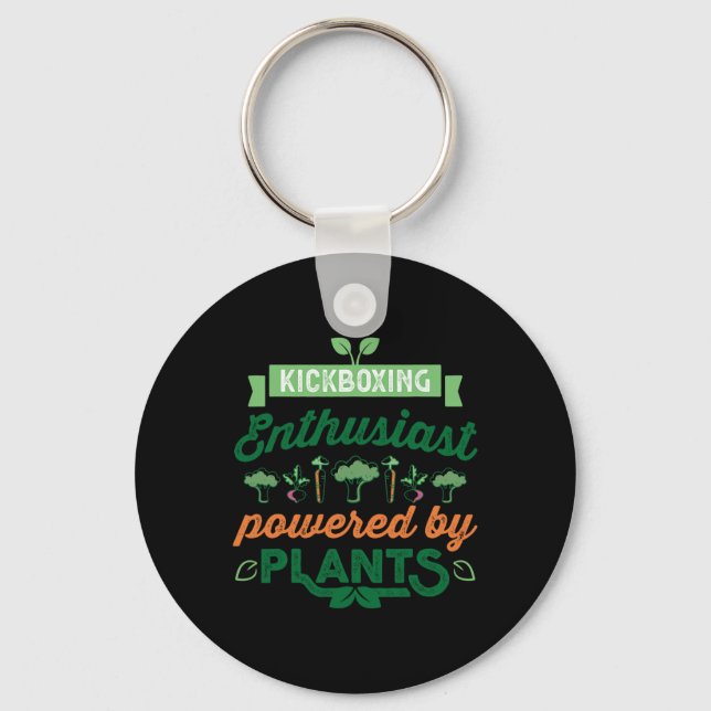 Kickboxing Enthusiast Powered By Plants Vegan Gift Key Ring (Front)