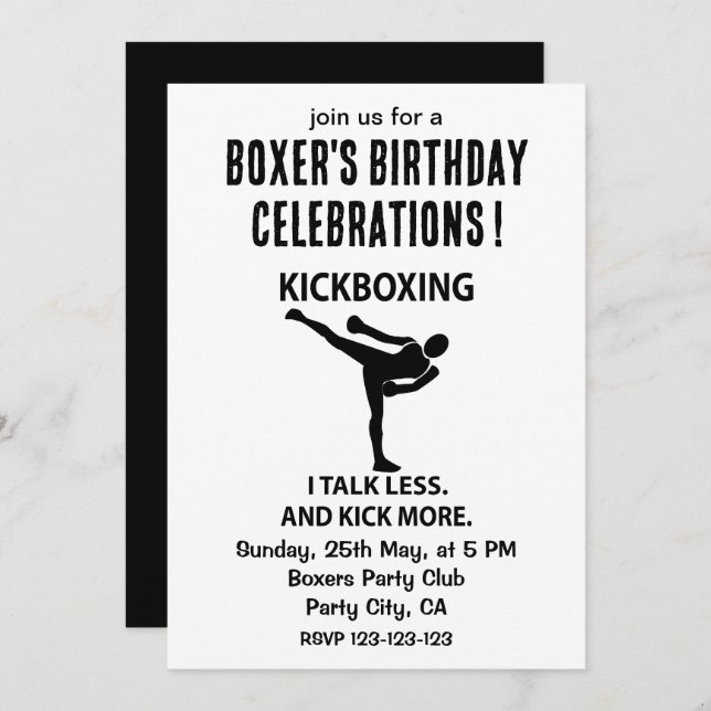 Kickboxing Fighter Boxer Birthday Kickboxing  Invitation (Front/Back)