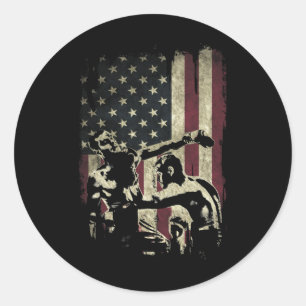Kickboxing Fighters On American Flag Patriotic _1  Classic Round Sticker