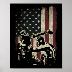 Kickboxing Fighters On American Flag Patriotic _1 Poster