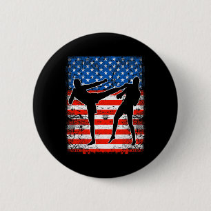 Kickboxing Fighters On American Flag Patriotic 6 Cm Round Badge