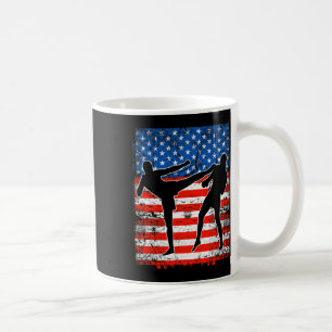Kickboxing Fighters On American Flag Patriotic Coffee Mug