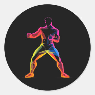 Kickboxing Guy Cartoon Style Kickboxer Savate Classic Round Sticker