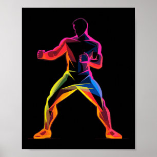 Kickboxing Guy Cartoon Style Kickboxer Savate Poster