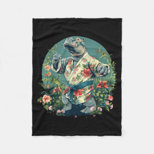 Kickboxing Hippo Martial Arts Karate Jiu-Jitsu MMA Fleece Blanket
