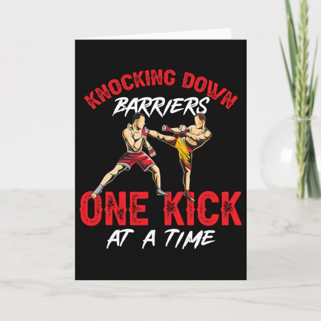Kickboxing Kickboxer Knocking Down Byrriers One Ki Card (Front)