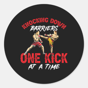 Kickboxing Kickboxer Knocking Down Byrriers One Ki Classic Round Sticker