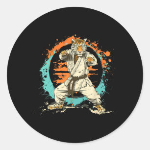 Kickboxing Leopard Taekwondo Karate Mma Martial Ar Classic Round Sticker