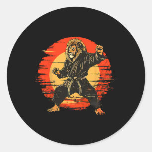 Kickboxing Lion Taekwondo Mma Judo Artwork Martial Classic Round Sticker