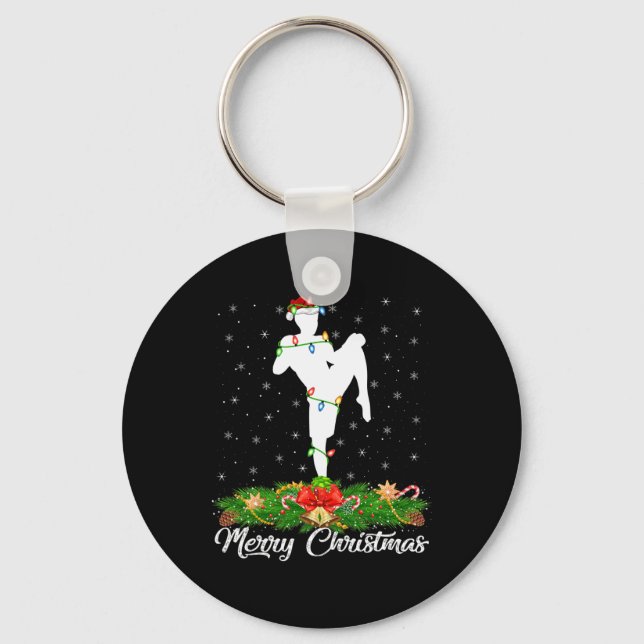 Kickboxing Lover Matching Santa Hat Kickboxing Chr Key Ring (Front)