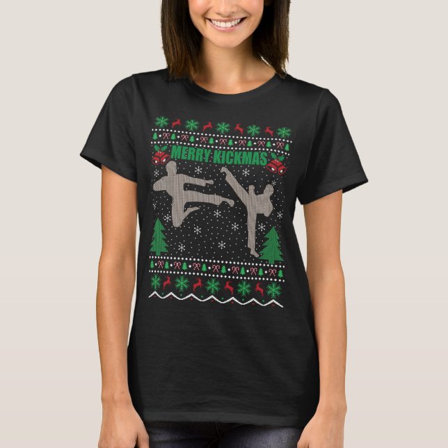 Kickboxing Lover Xmas Gift Ugly Merry Kickmas Chri T-Shirt (Front)