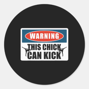 Kickboxing Vintage Warning This Chick Can Kick Classic Round Sticker