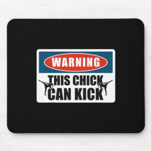Kickboxing Vintage Warning This Chick Can Kick Mouse Pad